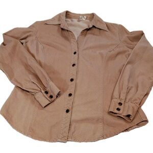 Women's St‎ John Bay Brown Corduroy Button Up Long Sleeve Shirt Size Medium